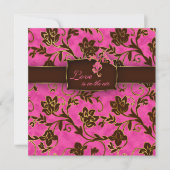 エレガントな結婚式招待状の金ゴールド花のピンクのブラウン 招待状 (正面)