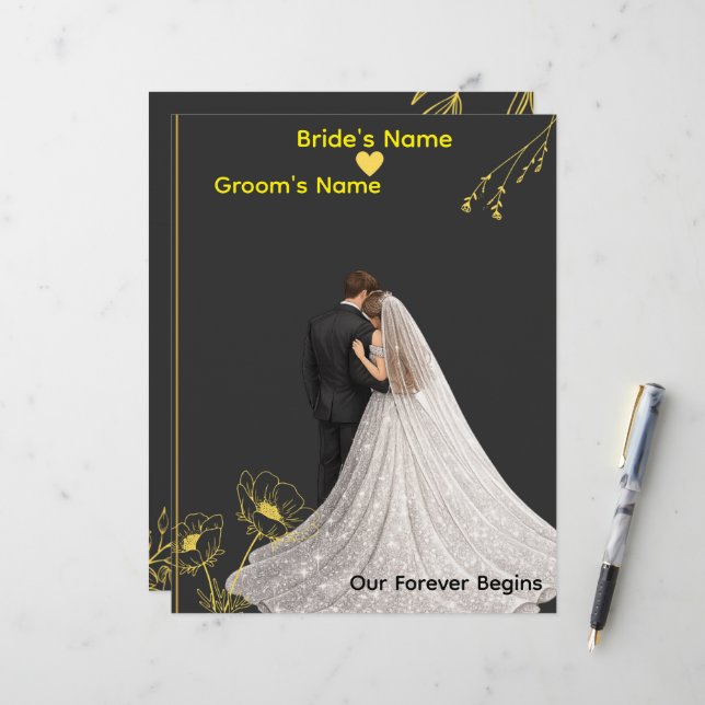 エレガントな結婚式招待状テンプレート レターヘッド (正面/裏面インサイチュ)