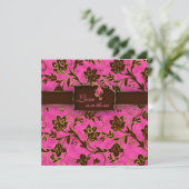 エレガントな結婚式招待状　ゴールド　フラワーピンク　ブラウン 招待状 (スタンド正面)