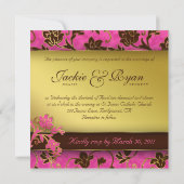 エレガントな結婚式招待状　ゴールド　フラワーピンク　ブラウン 招待状 (裏面)