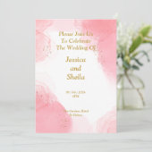 エレガントな結婚式招待状、ピンクの水色 招待状 (スタンド正面)