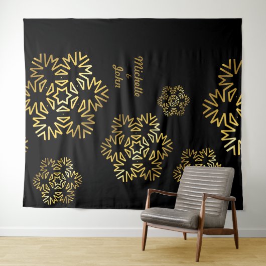 エレガントな結婚式招待状 ブラック&ゴールド マグネット タペストリー (インサイチュ(横))