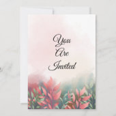 エレガントな結婚式招待状、緑、ピンクの葉 招待状 (裏面)