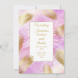 エレガントな結婚式招待状、金ゴールド、ピンクのマーブル 招待状