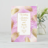 エレガントな結婚式招待状、金ゴールド、ピンクのマーブル 招待状 (スタンド正面)