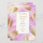 エレガントな結婚式招待状、金ゴールド、ピンクのマーブル 招待状 (正面/裏面)