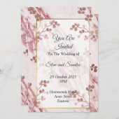 エレガントな結婚式招待状、霜降りピンクフローラ 招待状 (正面/裏面)