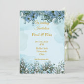 エレガントな結婚式招待状、青、青い花 招待状 (スタンド正面)