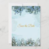 エレガントな結婚式招待状、青、青い花 招待状 (裏面)