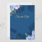 エレガントな結婚式招待状、青、青い花 招待状 (裏面)