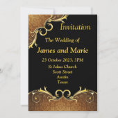 エレガントな結婚式招待状, 黒と金のスクロール 招待状 (正面)