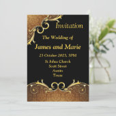 エレガントな結婚式招待状, 黒と金のスクロール 招待状 (スタンド正面)