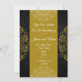 エレガントな結婚式招待状, 黒, ゴールド ヴィンテージ 招待状 (正面)