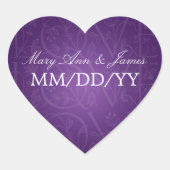 エレガントな結婚式日結び愛が花咲く紫 ハートシール (正面)