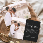 エレガントな結婚式白黒ありがとう写真 サンキューカード<br><div class="desc">前面と背面に写真を結婚持つミニマルな白黒のサンキューカード。サンキューカードにはモダン、結婚式の日のお祝いの後に使用するエレガント、シンプルタイポグラフィとモダン使用する手書き文字文字が含まれている。</div>