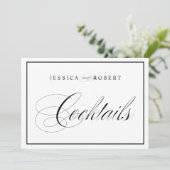 エレガントな結婚式看板 コクテイル ブラックボーダー 招待状 (スタンド正面)
