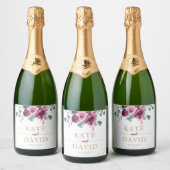 エレガントな結婚式金ゴールドと燃えるような花 スパークリングワインラベル (ボトル)