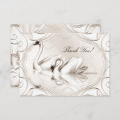エレガントな結婚式 クリームホワイトのスワンセット ありがとう サンキューカード (正面/裏面)