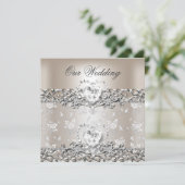 エレガントな結婚式 シルバー クリーム ダイヤモンド ハート 招待状 (スタンド正面)