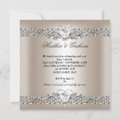 エレガントな結婚式 シルバー クリーム ダイヤモンド ハート 招待状 (裏面)