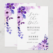 エレガントな結婚式 ピンク ブルー パープル 保存日 セーブザデート (正面/裏面)