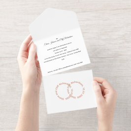 エレガントな結婚式、ローズゴールドの名前書き オールインワン招待状