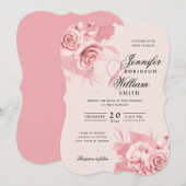 エレガントな結婚式 ローズゴールド フラワー & ホイル ブッシュ 招待状 (正面/裏面)