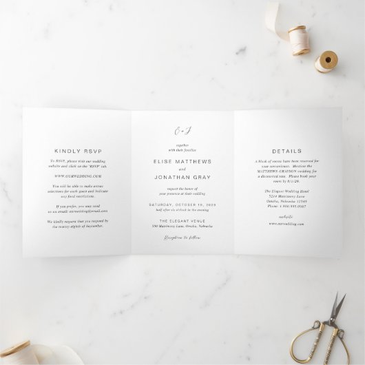 エレガントな結婚式 三つ折り招待状 (内部)