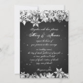 エレガントな結婚式 冬の雪の結晶 ブラック 招待状 (裏面)