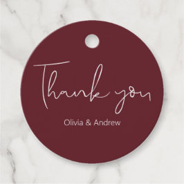 エレガントな結婚式 手描き バーガンディー 感謝の気持ち フェイバータグ