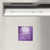 エレガントな結婚式"日付を保存"モダンハートPurp マグネット (インサイチュ (食洗機))