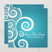 エレガントな結婚式 白い渦 青 招待状 (正面/裏面)