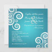 エレガントな結婚式 白い渦 青 招待状 (裏面)