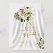 エレガントな結婚式 白金色の豪華な花 招待状 (正面)