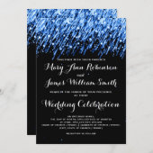 エレガントな結婚式 落ちる星 サファイアブルー 招待状 (正面/裏面)