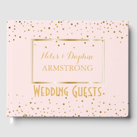 エレガントな結婚式 | 赤面ピンク金ゴールド紙吹雪 ゲストブック (正面)