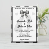 エレガントな結婚式 黒と白のギンガム リボン 招待状 (スタンド正面)