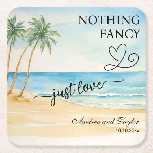 エレガントな結婚式 Nothing Fancy Just Love スクエアペーパーコースター (正面)