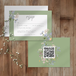 エレガントな結婚式QRコード付きセイジの野の花ガーデン 出欠カード