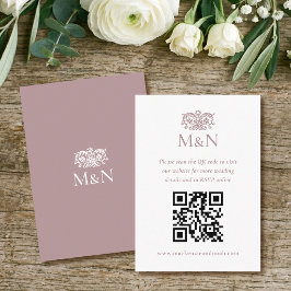 エレガントな結婚式RSVPモノグラムQRコードダスティピンク エンクロージャーカード