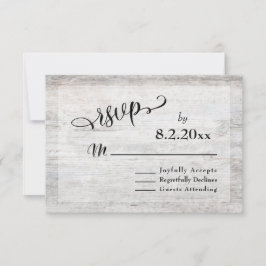 エレガントな結婚式RSVP 古材グレー ウッド 出欠カード