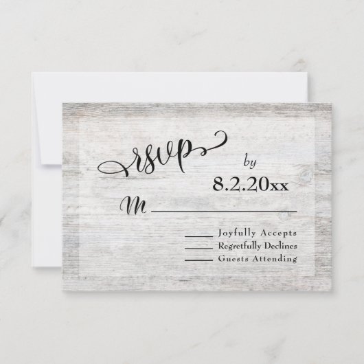 エレガントな結婚式RSVP 古材グレー ウッド 出欠カード (正面)