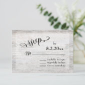エレガントな結婚式RSVP 古材グレー ウッド 出欠カード (スタンド正面)