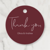 エレガントな結婚手描きバーガンディありがとう フェイバータグ (正面)