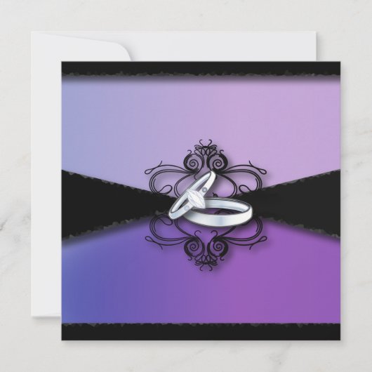 エレガントな結婚指輪 紫と黒の結婚式 招待状 (正面)