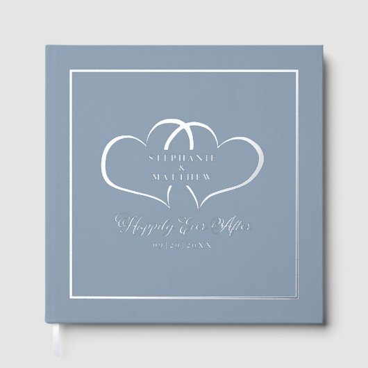 エレガントな結婚書道写真ハートシルバー ゲストブック (正面)