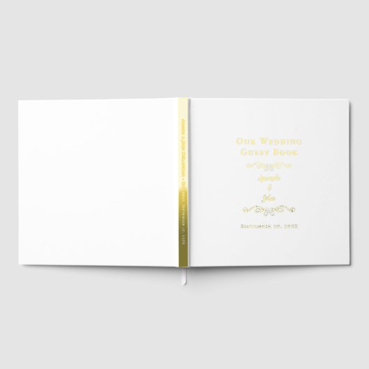 エレガントな結婚書道台本クラシック金ゴールド ゲストブック (全面)