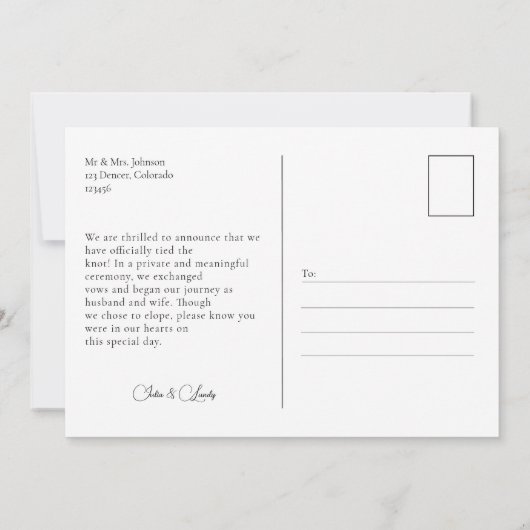 エレガントな結婚発表カード 案内状 (裏面)