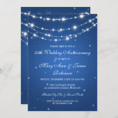 エレガントな結婚記念日のスパークリングチェーン　ブルー 招待状 (正面/裏面)