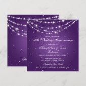 エレガントな結婚記念日のスパークリング チェーン パープル 招待状 (正面/裏面)